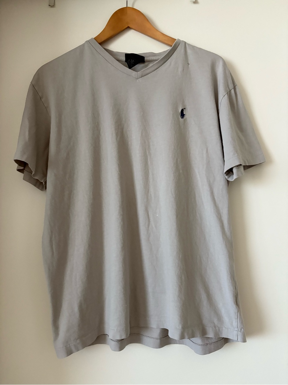 Ralph Lauren Men’s V-Neck Tee — Light Gray with Navy Logo
